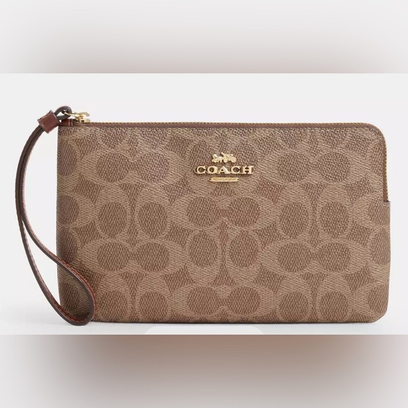 Coach Signature Large Wristlet – F58695 Khaki Saddle - Picture 1 of 8